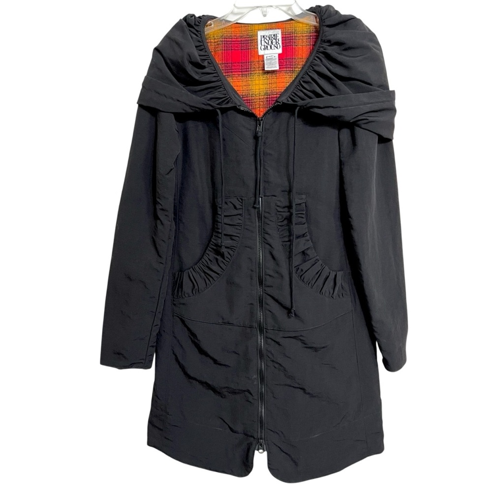 Prairie Underground Long Cloak Hoodie Raincoat Jacket XS Black Gathered Pockets